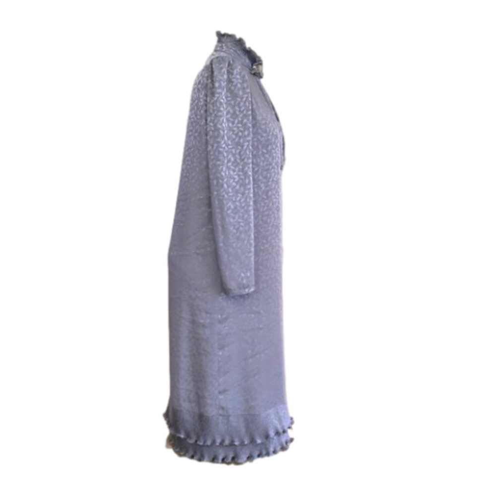 VTG 70s Iridescent Lavender Dress High Neck Ruffle Puff Sleeve Cottagecore M L - Picture 6 of 10